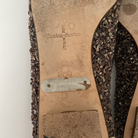 Dusica Sacks Ballet Flat Peep Toe Rock Stone Hand made Brown Embellished 38 8 - Picture 12 of 12